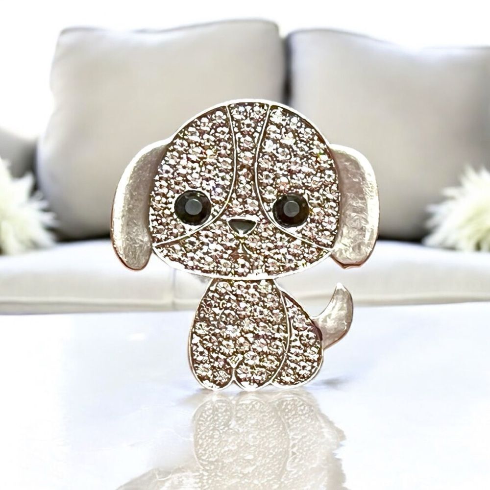 🤯5/$25🤯 Silver Tone Rhinestone Dog Brooch